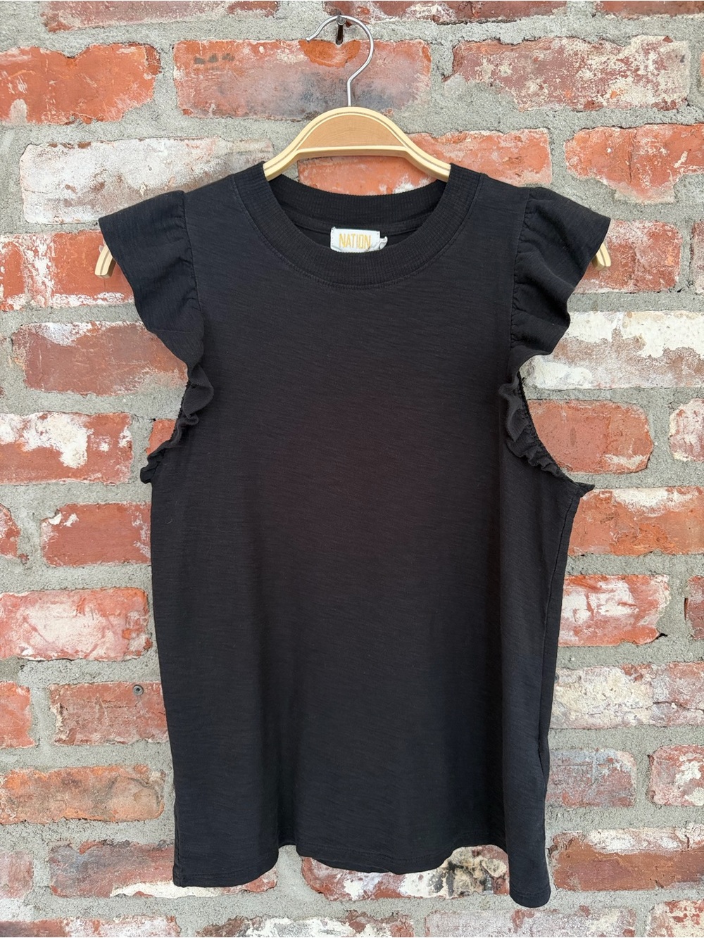 Nation LTD Paulette Tank Black Pima Cotton Ruffle Top XS - Picture 2 of 10